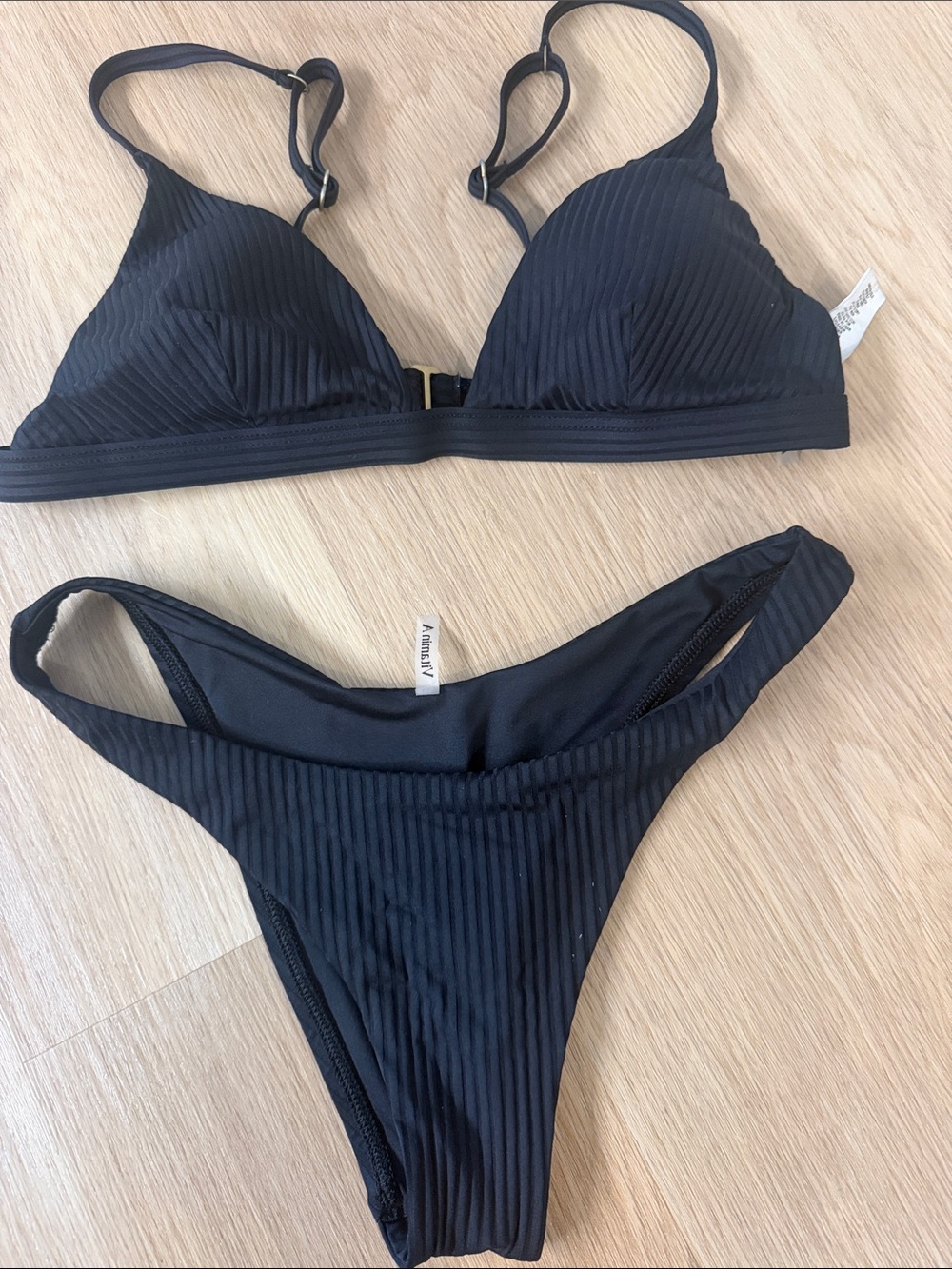 Women’s Vitamin A Black Ribbed Bikini Set